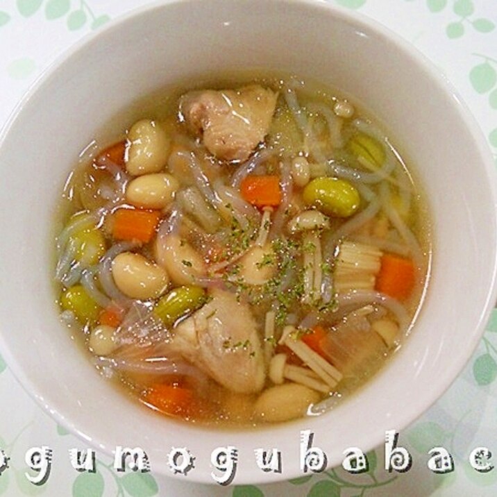 しらたきと大豆のチキンスープ レシピ 作り方 By もぐもぐばばち 楽天レシピ